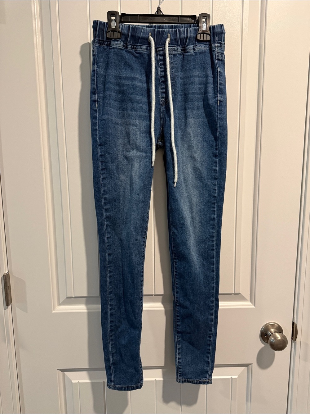 SHEIN Blue Skinny Pull-On Jeans with Drawstring